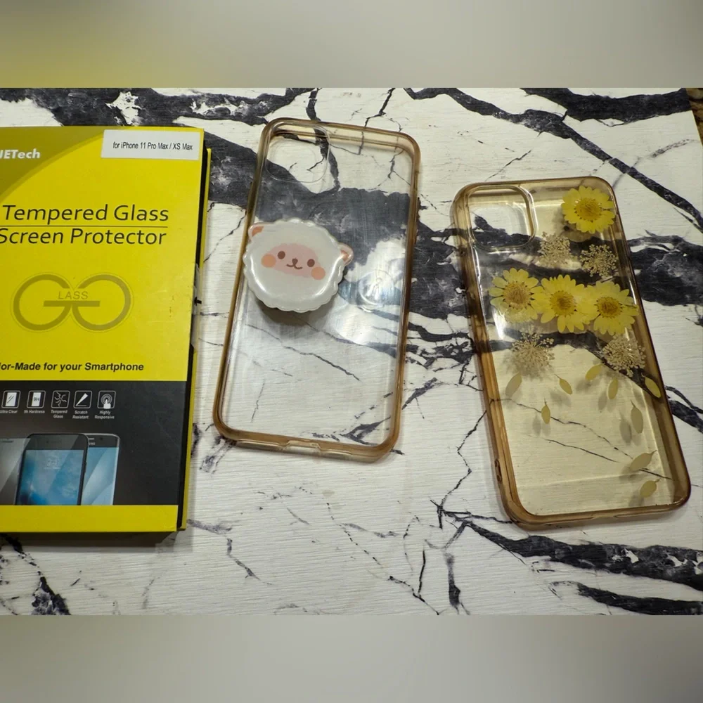 Clear with popper & Floral iPhone Case with 2 screen protectors- iPhone 11ProMax